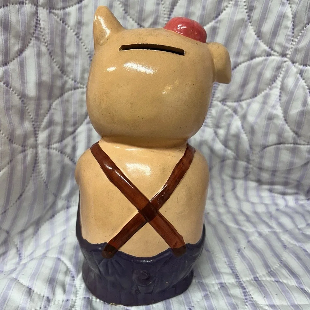 Vintage Rare Chalkware Pig Piggy Bank Hand Painted